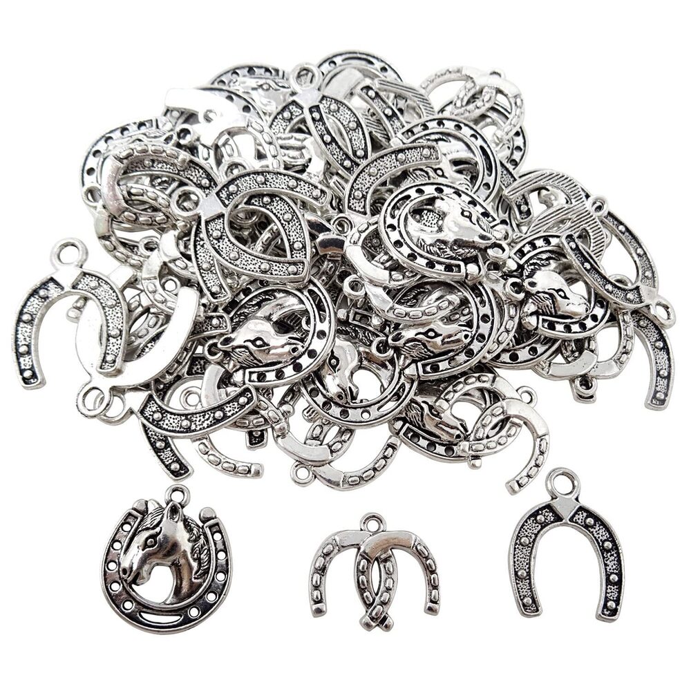 2851 60PCS Antique Silver Alloy Horseshoe Charms Pendants Western Lucky